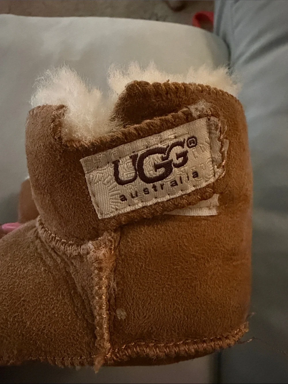 UGG Baby Chestnut Suede Booties with Shearling Lining